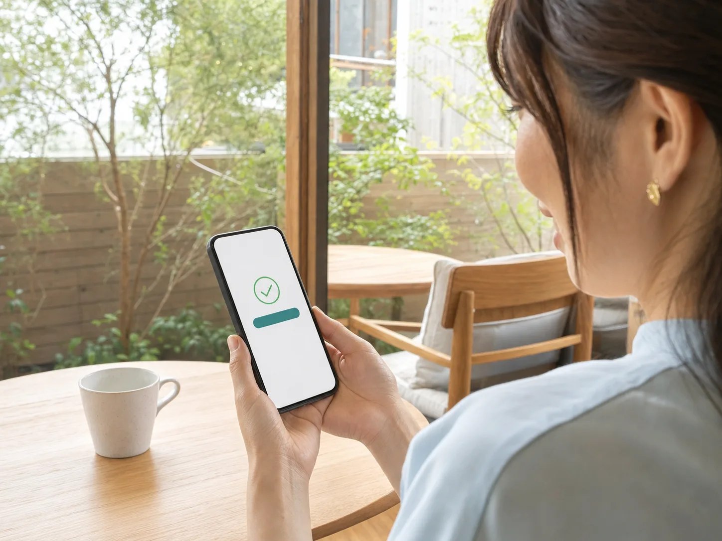 スマートフォンで返金の入金を確認する女性依頼者